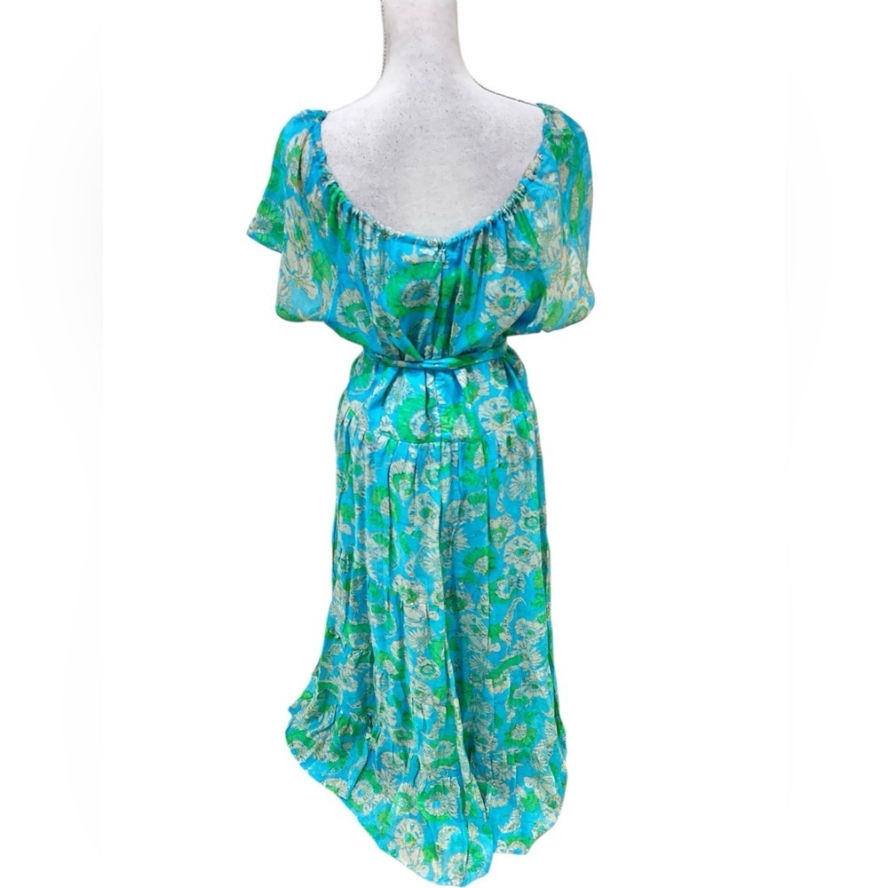 NWT Bella tu Nina Flutter-Sleeve Tie-Waist Maxi Dress Aqua Green Floral medium - Picture 11 of 16